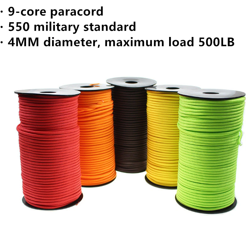Cheap Goat Tents 650 Military Paracord 9 Strand 4mm Tactical Parachute Cord Camping Accessories DIY Weaving Outdoor Survival Equipment Tent Rope Paracord 